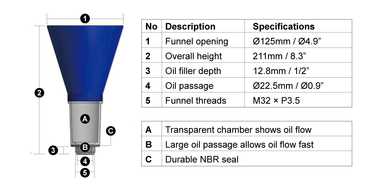 Cosda Oil Funnel for Honda Hyundai Nissan Suzuki